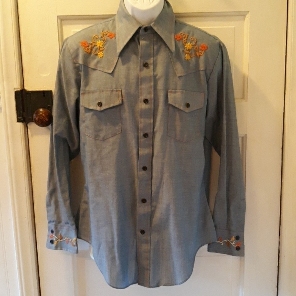 Vintage 1970s embroidered Sears denim shirt large